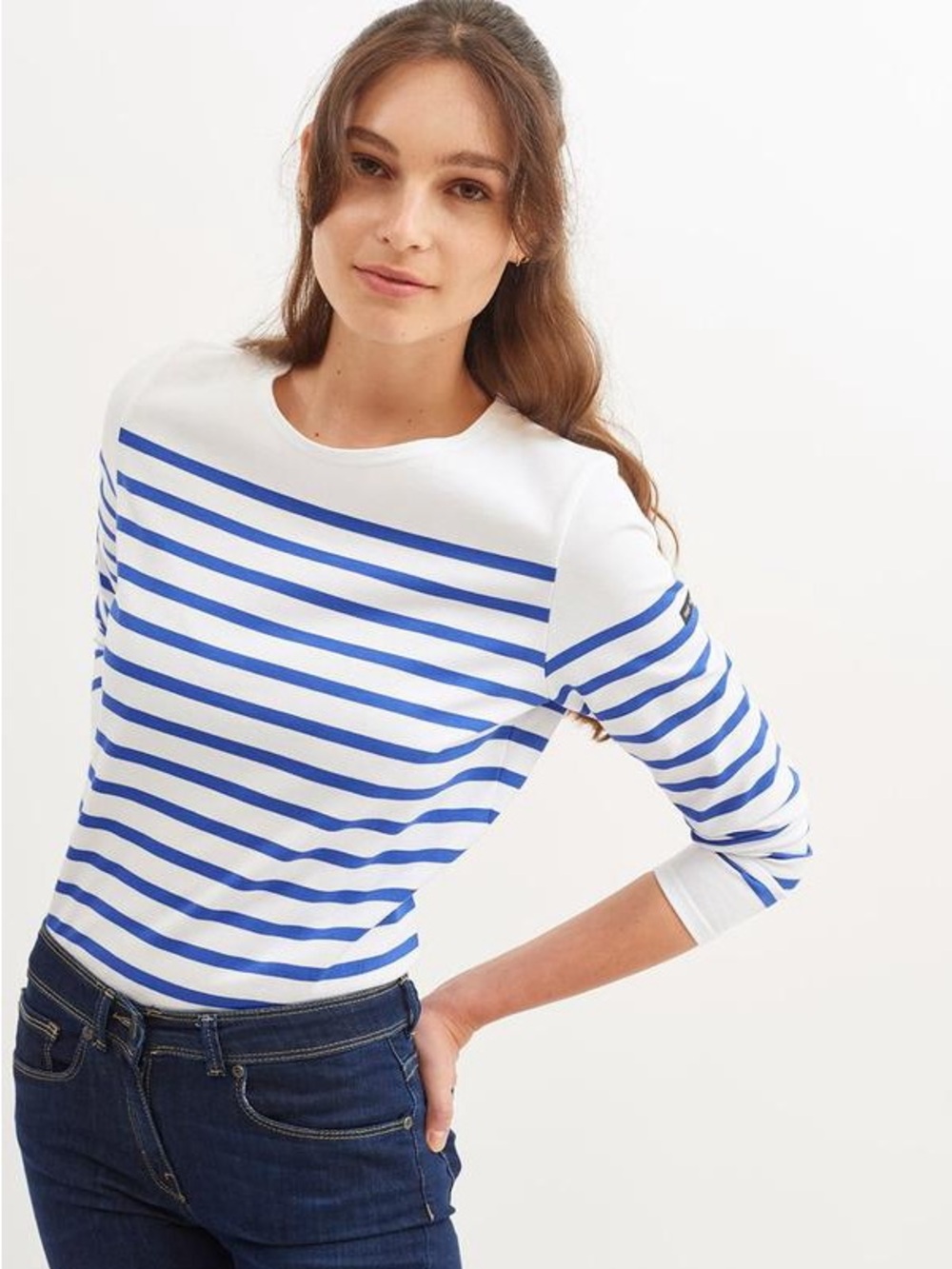 Saint James Breton Stripe Top Nautical Blue White Long Sleeve Cotton Size S
